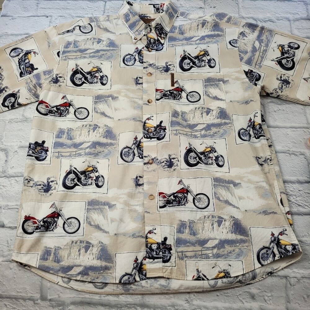 Vintage North River Outfitters Shirt Motorcycle Button-up Short Sleeve sz Large